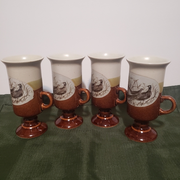 OTAGIRI Pheasants Pedestal Irish Coffee Footed Mugs 6 oz Vintage set of 4 - Picture 2 of 10